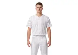 Custom vertical blue stripe adult youth unisex full buttons baseball jersey - Jersey