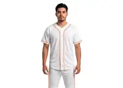 Custom white orange mesh authentic  adult youth unisex full buttons baseball jersey - Jersey