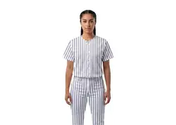 Custom blue stripe adult youth unisex full buttons baseball jersey - Jersey