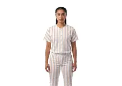 Custom white and orange stripe adult youth unisex full buttons baseball jersey - Jersey