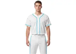 Custom classic white and blue adult youth unisex full buttons softball jersey - Jersey