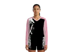 Custom black abstract adult youth volleyball  long sleeve jersey - Jersey