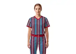 Custom multiple vertical stripes three buttons adult youth unisex baseball jersey - Jersey