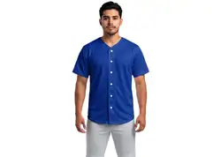 Custom solid blue  adult youth unisex full buttons softball jersey - Jersey