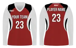 Custom red solids adult youth volleyball long sleeve jersey - Jersey