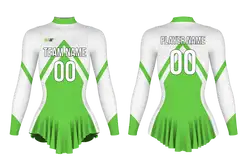 Custom figure skating long sleeve one piece uniform neon ice glow adult youth pleated skirt - Figure-skating-uniforms