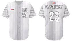 Custom vertical blue stripe adult youth unisex full buttons baseball jersey - Jersey
