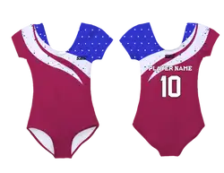 Custom short sleeve  gymnastic uniform adult youth patriotic wave - Gymnastics-uniforms