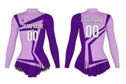 Custom figure skating long sleeve uniform twilight lilac adult youth pleated skirt - Figure-skating-uniforms
