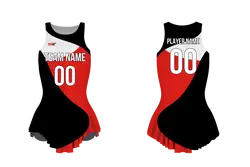 Custom figure skating sleeveless one piece uniform red glacial flair adult youth pleated skirt - Figure-skating-uniforms