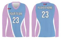 Custom sky blue solids adult youth volleyball long sleeve jersey - Jersey