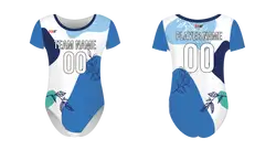 Custom women short sleeve one piece dance uniform blue leaf breeze - Dance-jerseys