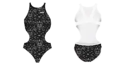 Custom youth open cut bathing suit spooky purrfection - Swimming-bathing-suits