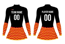 Custom figure skating long sleeve uniform dark fire stripes adult youth plain skirt - Figure-skating-uniforms