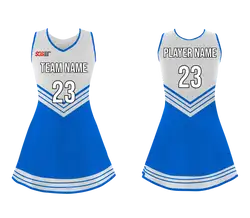 Custom elegant blue adult youth unisex cheerleading dresses sleeveless jersey - Cheerleading-dress