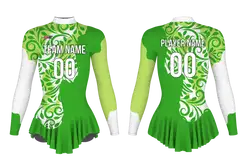 Custom figure skating long sleeve one piece uniform emerald bloom adult youth pleated skirt - Figure-skating-uniforms