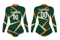 Custom figure skating long sleeve uniform deep green ember adult youth pleated skirt - Figure-skating-uniforms