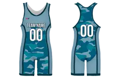 Custom blue recon camo adult youth unisex wrestling singlets - Wrestling-singlets