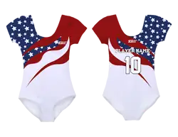 Custom short sleeve  gymnastic uniform adult youth freedom waves - Gymnastics-uniforms