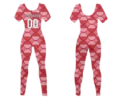 Custom women short sleeve dance bodysuit red ripple - Dance-bodysuits