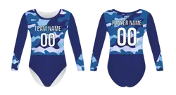 Custom women long sleeve one piece dance uniform authentic blue camouflage - Dance-jerseys