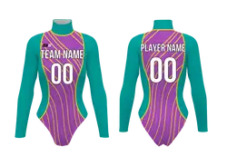 Custom cheerleading bodysuit adult youth playful yellow swirl - Cheerleading-bodysuits