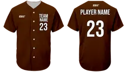 Custom solid brown adult youth unisex full buttons softball jersey - Jersey