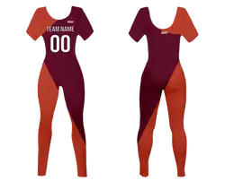 Custom women short sleeve dance bodysuit vermilion radiance - Dance-bodysuits