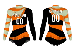 Custom figure skating long sleeve one piece uniform tiger stripe twirl adult youth pleated skirt - Figure-skating-uniforms