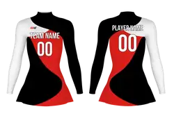 Custom figure skating long sleeve uniform red glacial flair adult youth plain skirt - Figure-skating-uniforms