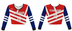 Custom crimson classic stripes youth adult unisex cheerleading long sleeve crop top jersey - Jersey