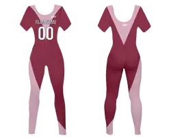 Custom women short sleeve dance bodysuit blush & scarlet - Dance-bodysuits