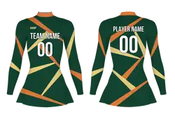 Custom figure skating long sleeve uniform deep green ember adult youth plain skirt - Figure-skating-uniforms