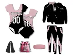 Custom short sleeve  gymnastic uniform adult youth pink noir - Gymnastics-uniforms