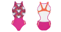 Custom youth open cut bathing suit multi heart - Swimming-bathing-suits