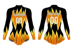 Custom figure skating long sleeve one piece uniform midnight flame adult youth pleated skirt - Figure-skating-uniforms