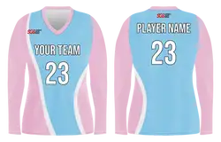 Custom sky blue solids adult youth volleyball long sleeve jersey - Jersey