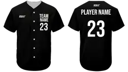 Custom solid black adult youth unisex full buttons baseball jersey - Jersey