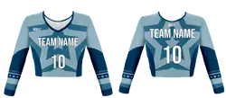 Custom electric blue superstar youth adult unisex cheerleading long sleeve crop top jersey - Jersey