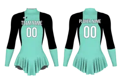 Custom figure skating long sleeve one piece uniform icy trim adult youth pleated skirt - Figure-skating-uniforms