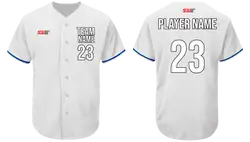 Custom white and royal lines adult youth unisex full buttons baseball jersey - Jersey