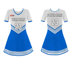 Custom elegant blue adult youth unisex cheerleading dresses short sleeve jersey - Cheerleading-dress