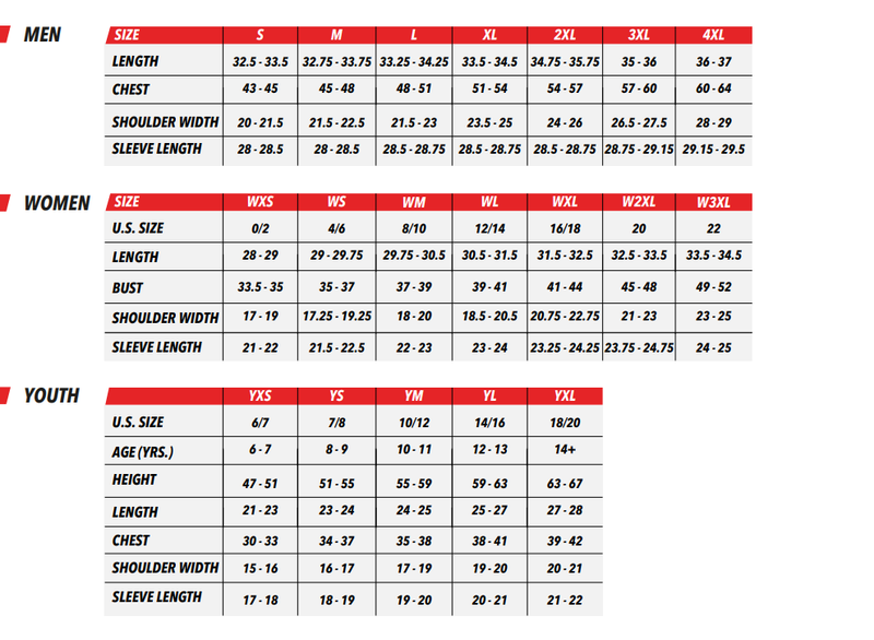 a hockey jersey sizing chart for men, women and youth sizes