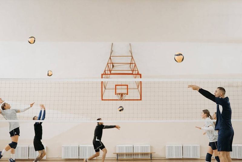 Volleyball team doing drills