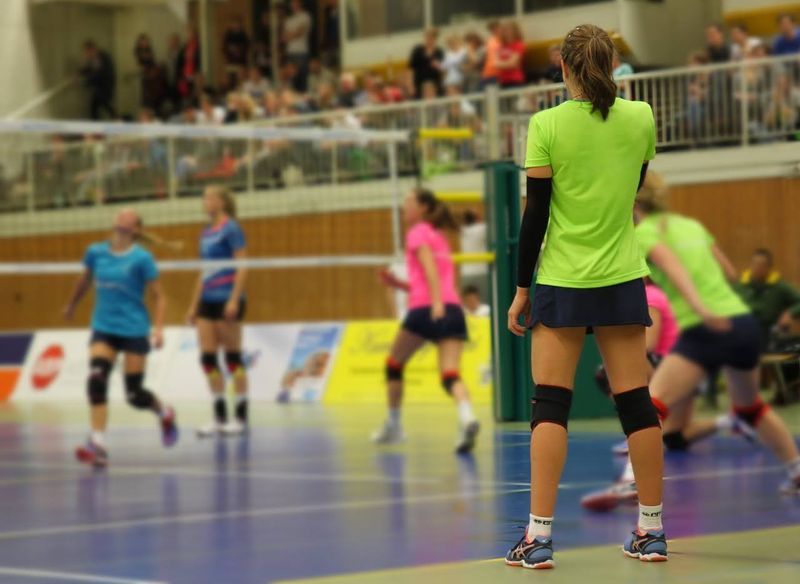 A volleyball team training