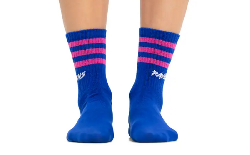blue basketball socks with pink stripes