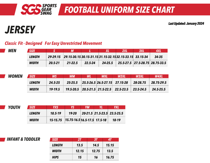 Football jersey sizes for men best sale