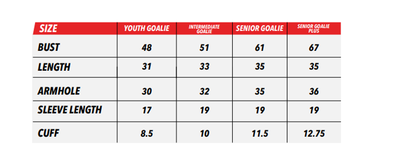 a hockey goalie jersey sizing guide