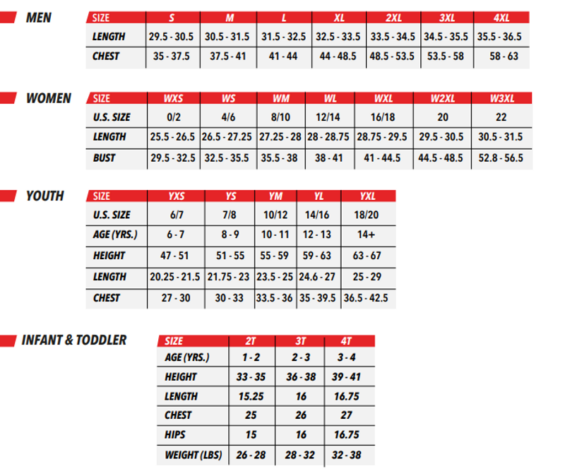 baseball jersey size chart for adults and youth