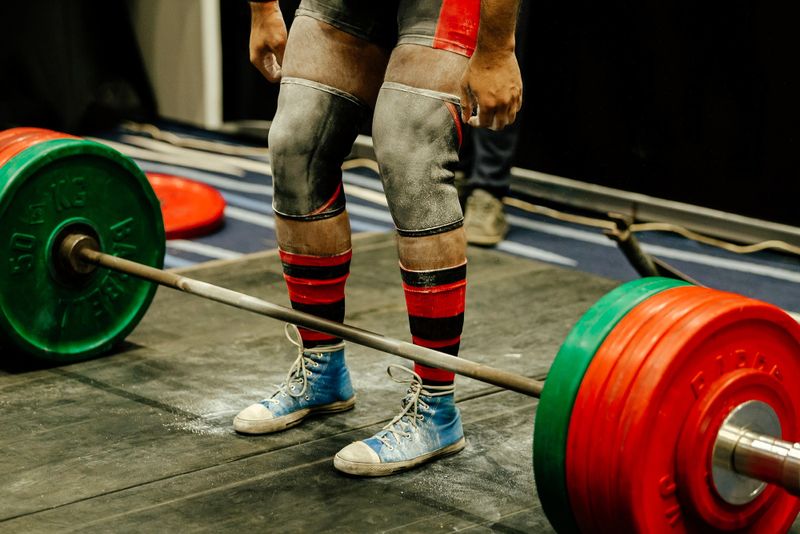 a powerlifting standing in front a barbell